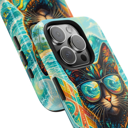 Colorful Surf Cat Tough Phone Case — Sunglasses Beach Vibe