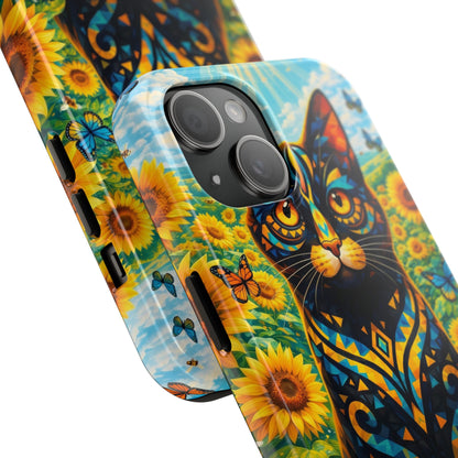 Sunflower Cat Tough Phone Case — Vibrant Boho Floral Armor for iPhone & Android