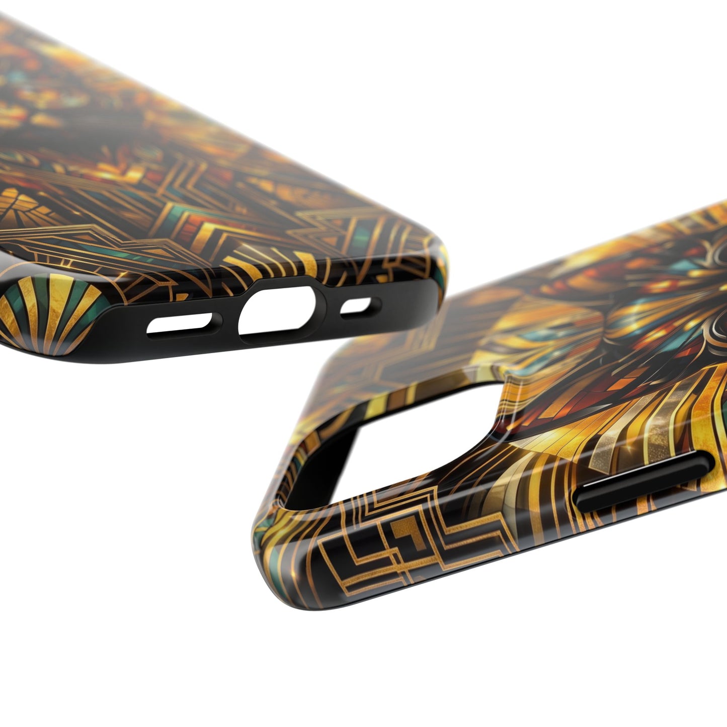 Art Deco Cat Tough Phone Case — Golden Geometric Protective Cover
