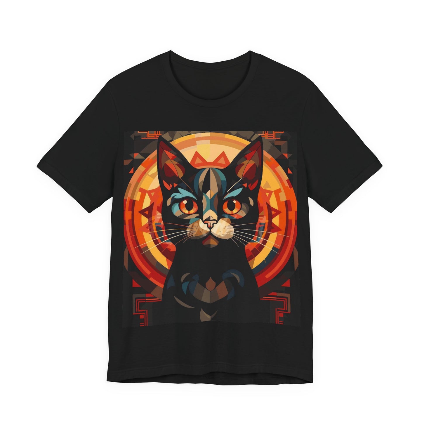 Cat Portrait Tee — Geometric Mystic Black Cat Graphic T-Shirt