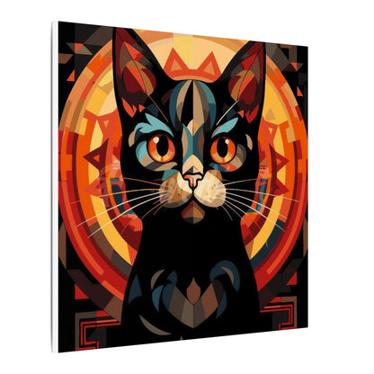 Geometric Black Cat Canvas Art – Modern Abstract Cat Portrait