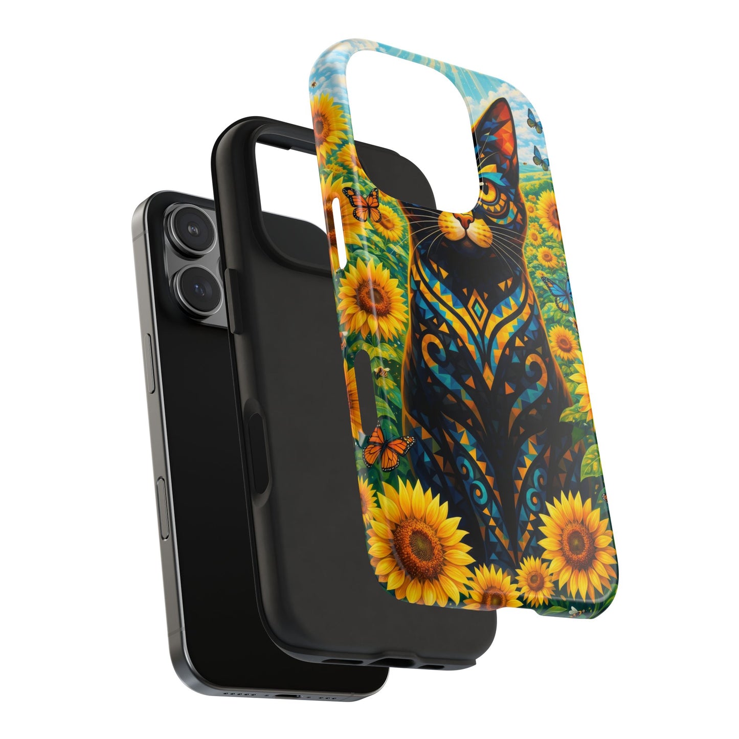 Sunflower Cat Tough Phone Case — Vibrant Boho Floral Armor for iPhone & Android