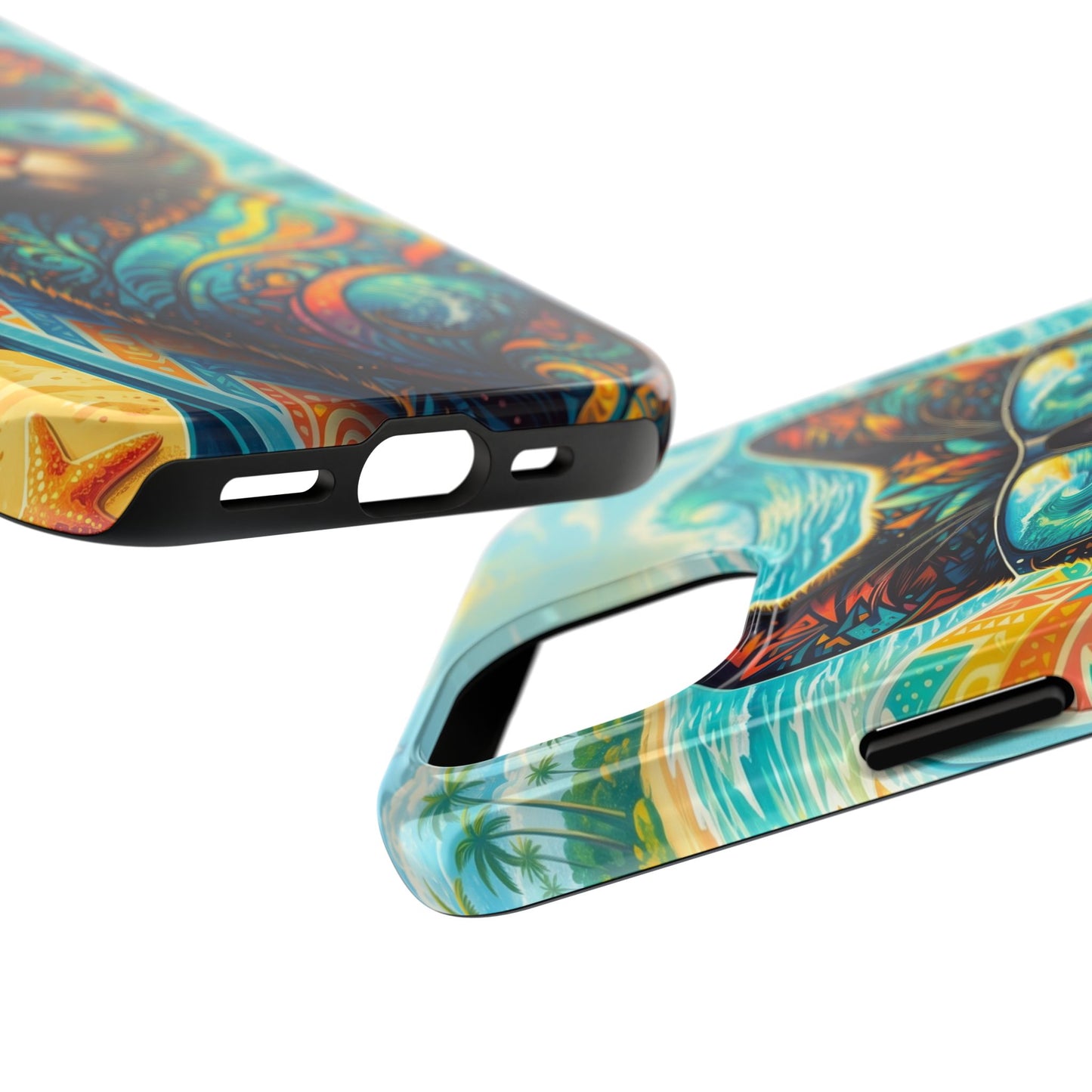 Colorful Surf Cat Tough Phone Case — Sunglasses Beach Vibe