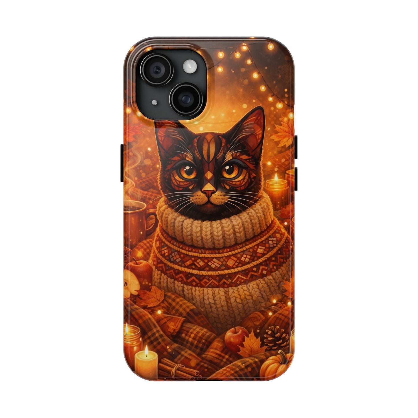 Cozy Autumn Cat Tough Phone Case — Cat in Sweater Fall Phone Cover