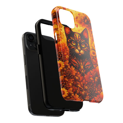 Autumn Cat Tough Phone Case — Fall Floral Protective iPhone Cover