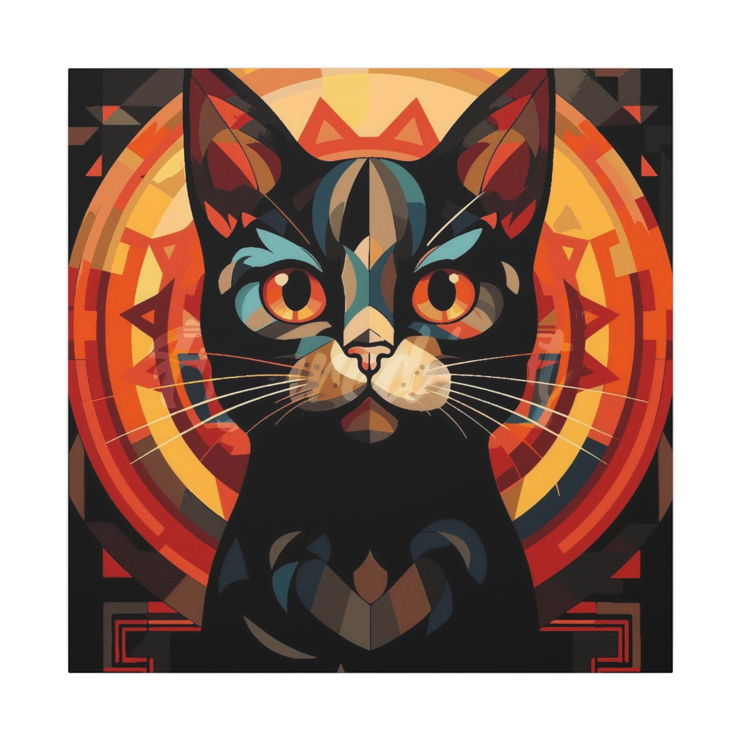 Geometric Black Cat Canvas Art – Modern Abstract Cat Portrait