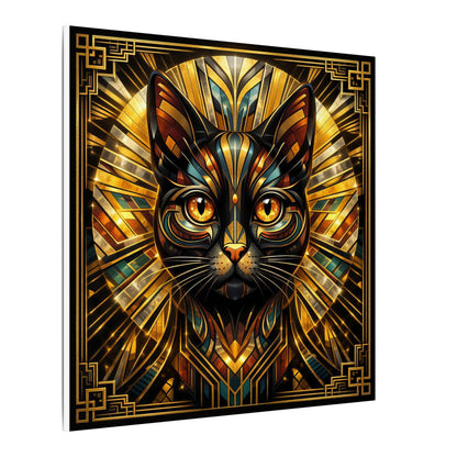 Art Deco Cat Canvas Print — Golden Geometric Feline Wall Art