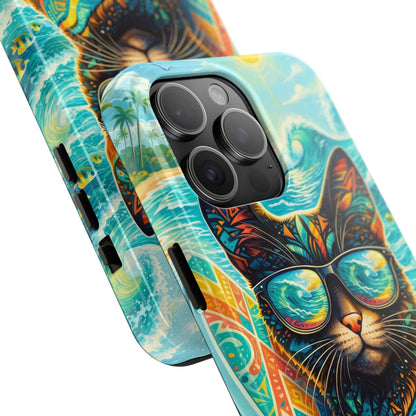 Colorful Surf Cat Tough Phone Case — Sunglasses Beach Vibe
