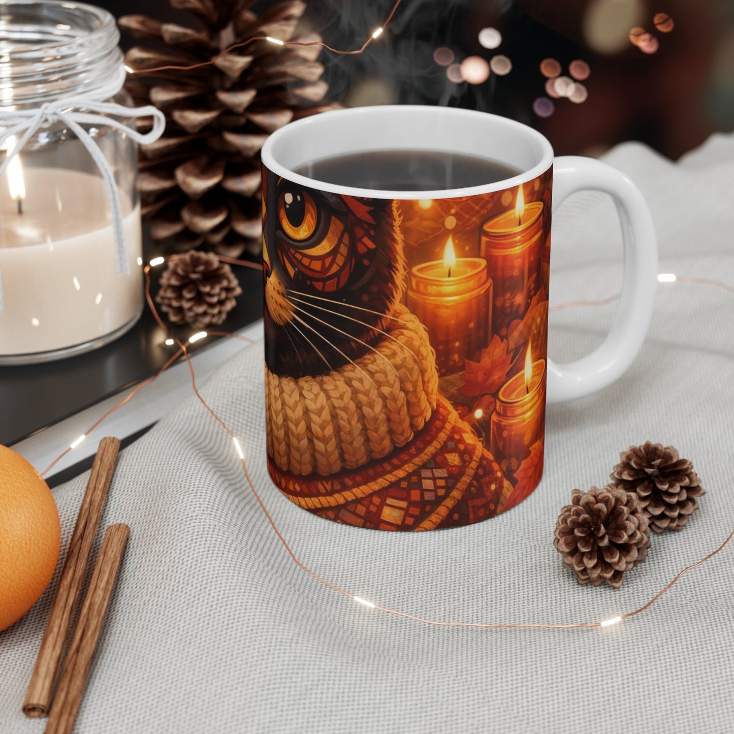 Cozy Cat Mug — Autumn Cat in Sweater 11oz