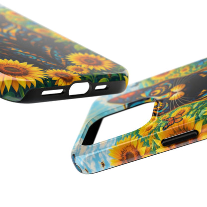 Sunflower Cat Tough Phone Case — Vibrant Boho Floral Armor for iPhone & Android