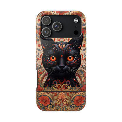 Black Cat Art Phone Case — Ornate Floral Gothic iPhone Protective Case