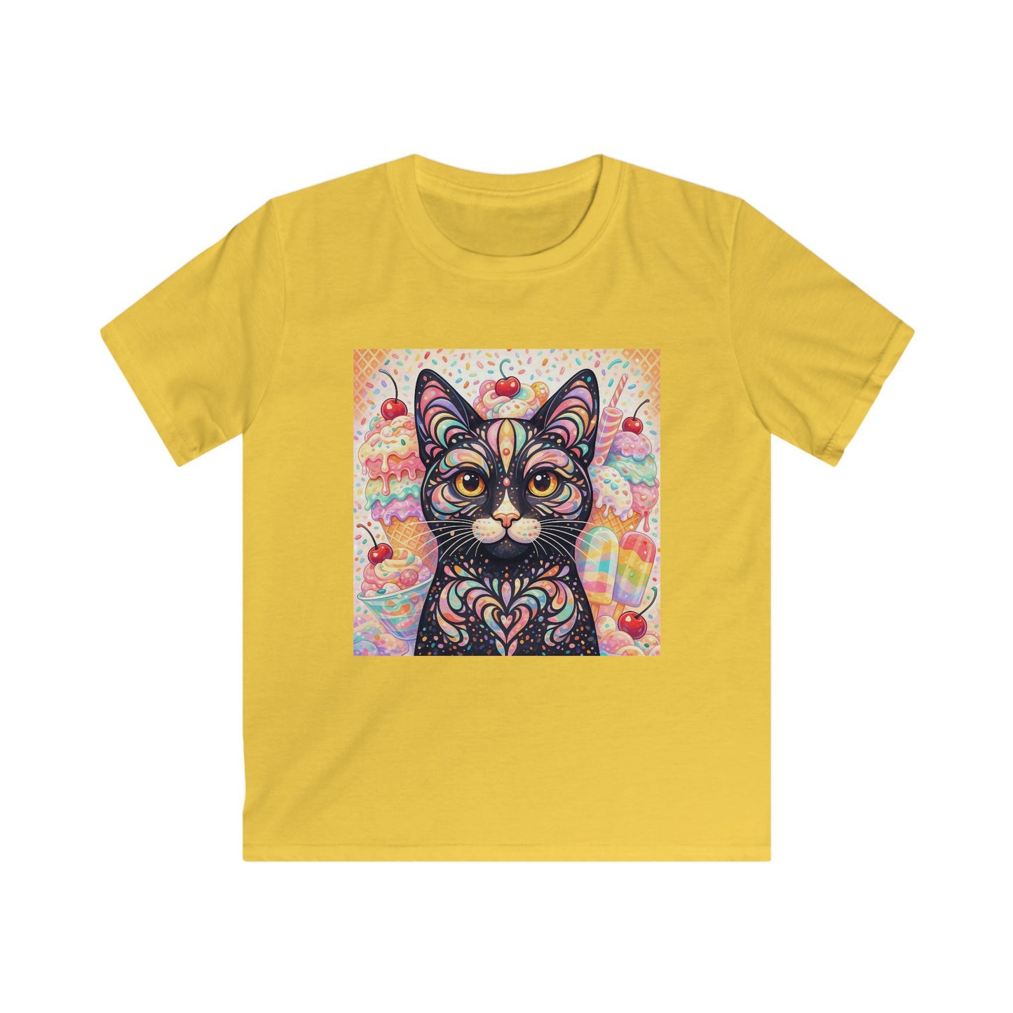 Kids Cat Art Tee — Colorful Heartbeat Kitten Graphic T-Shirt