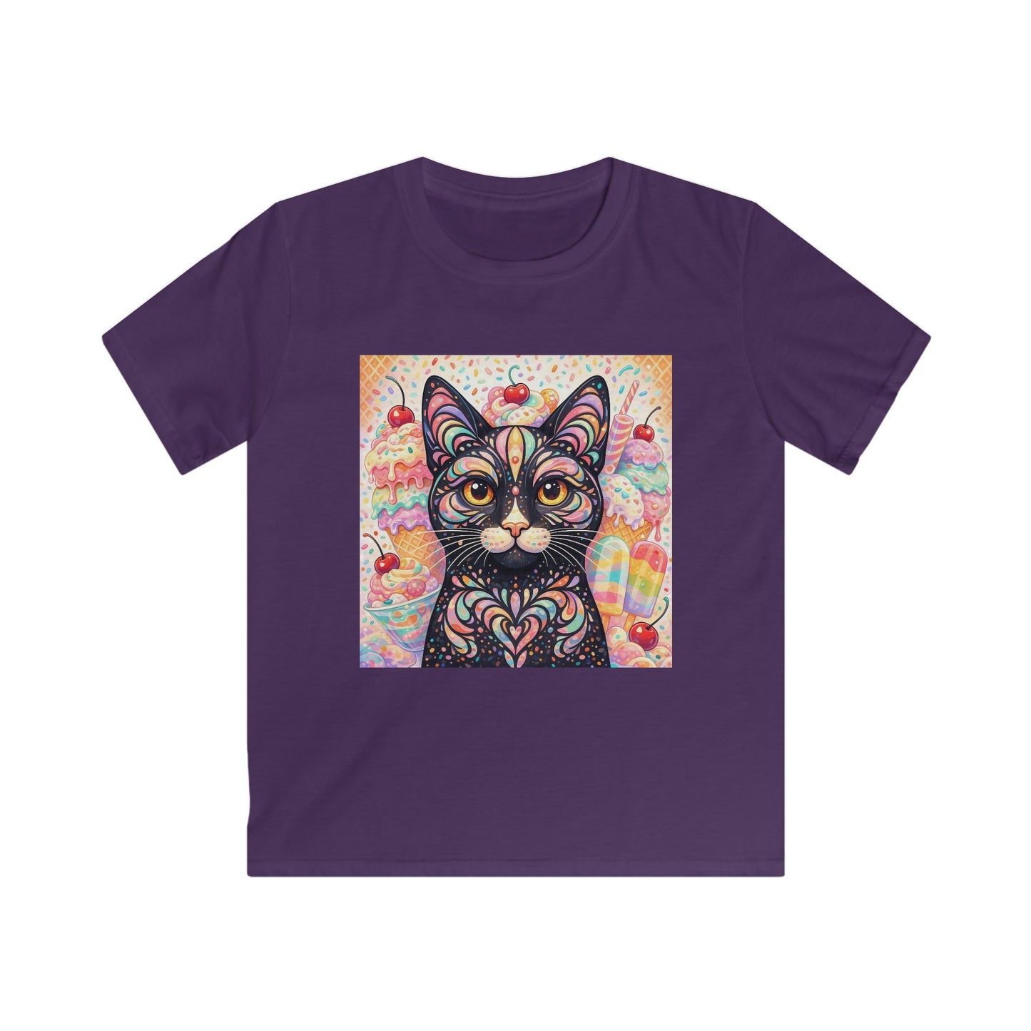 Kids Cat Art Tee — Colorful Heartbeat Kitten Graphic T-Shirt