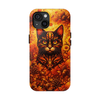 Autumn Cat Tough Phone Case — Fall Floral Protective iPhone Cover