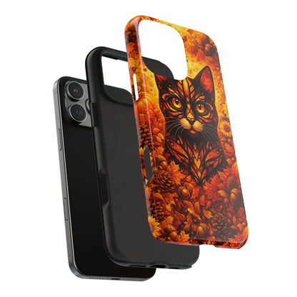 Autumn Cat Tough Phone Case — Fall Floral Protective iPhone Cover