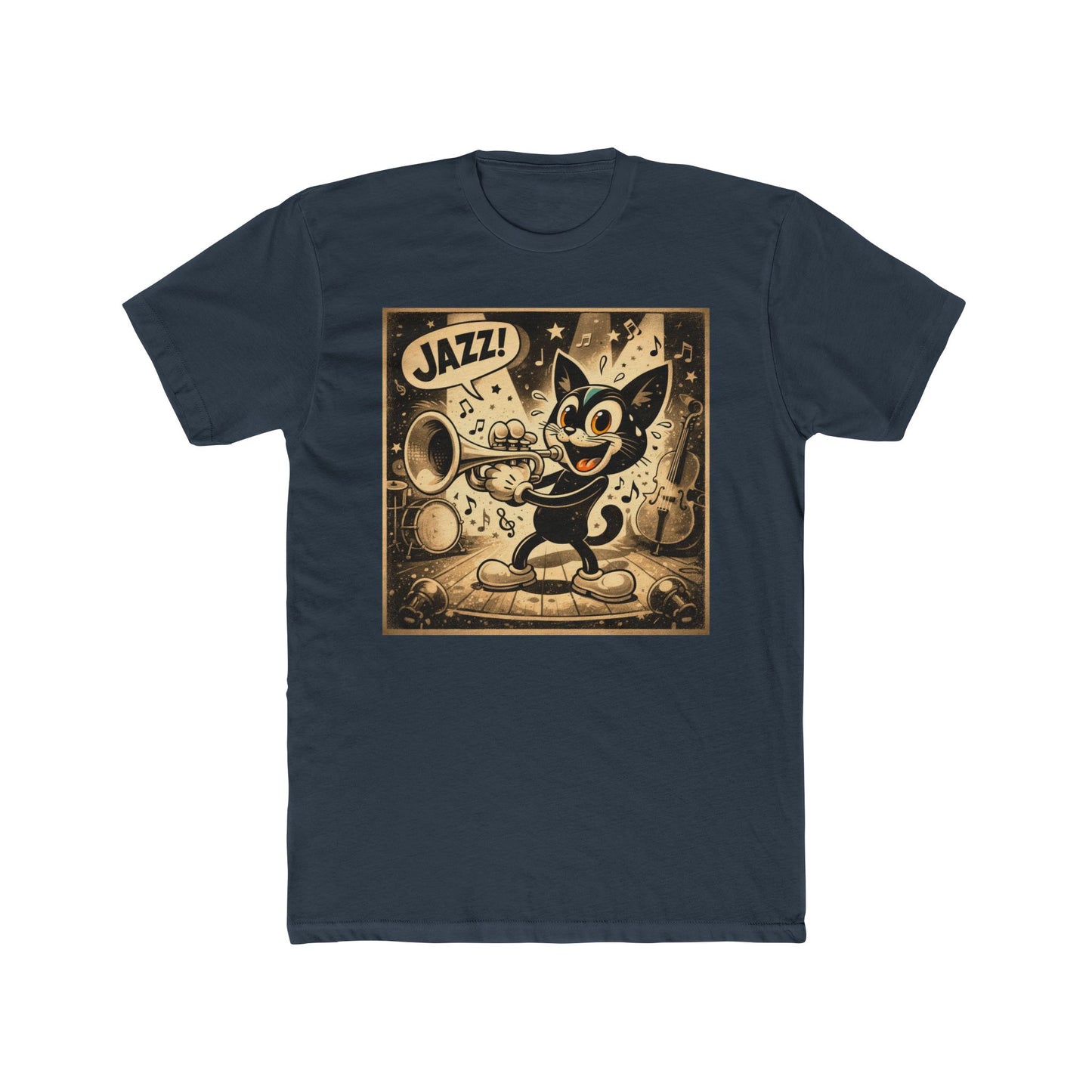 Jazz Cat Vintage Cartoon T-Shirt — "JAZZ!" Retro Music Tee