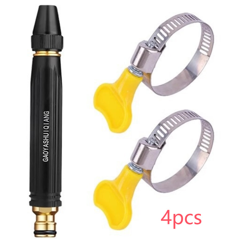 Water gun nozzle set with two yellow hose clips and black nozzle body, 4pcs