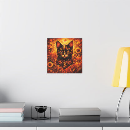 Autumn Cat Canvas Art — Pumpkin & Sunflower Fall Wall Decor