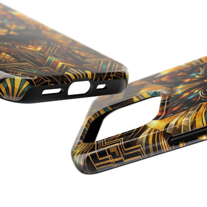Art Deco Cat Tough Phone Case — Golden Geometric Protective Cover