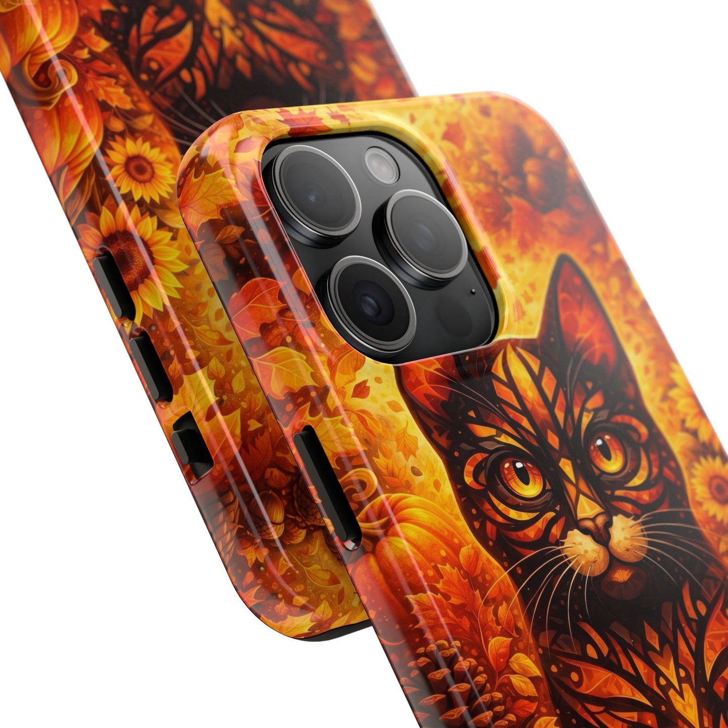 Autumn Cat Tough Phone Case — Fall Floral Protective iPhone Cover