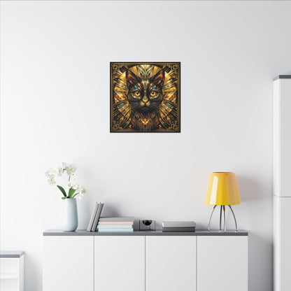 Art Deco Cat Canvas Print — Golden Geometric Feline Wall Art