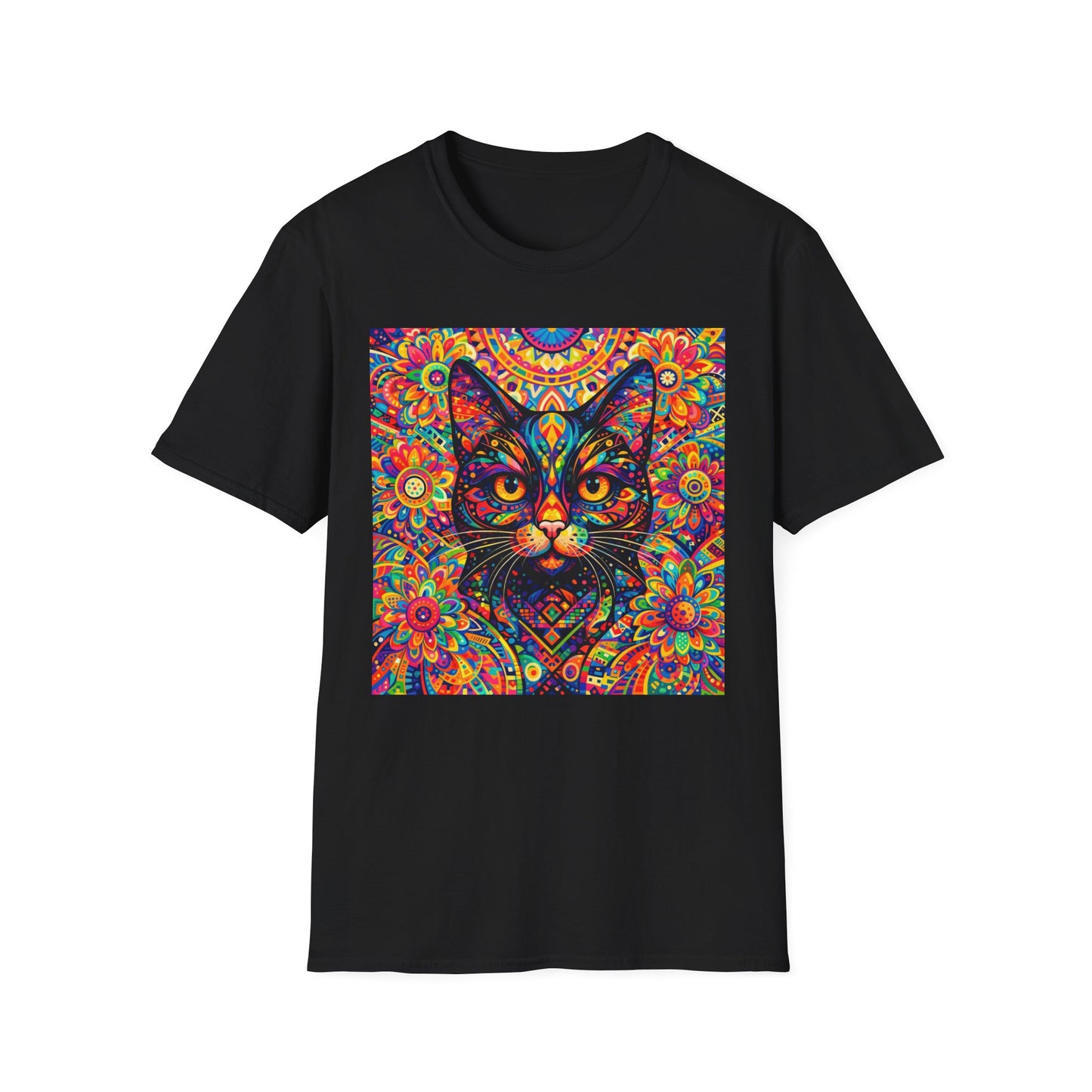 Psychedelic Cat T-Shirt — Colorful Mandala Cat Graphic Tee
