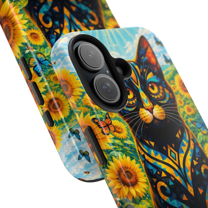 Sunflower Cat Tough Phone Case — Vibrant Boho Floral Armor for iPhone & Android