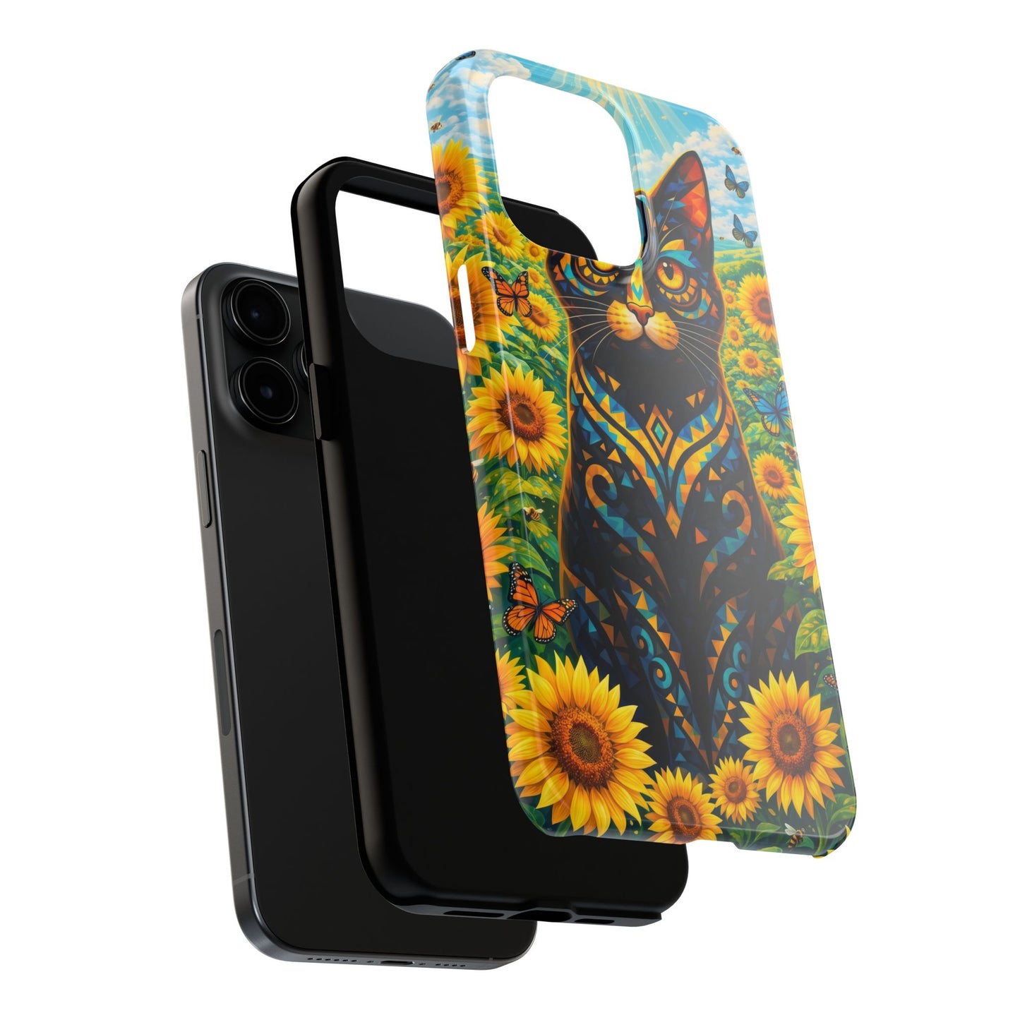 Sunflower Cat Tough Phone Case — Vibrant Boho Floral Armor for iPhone & Android