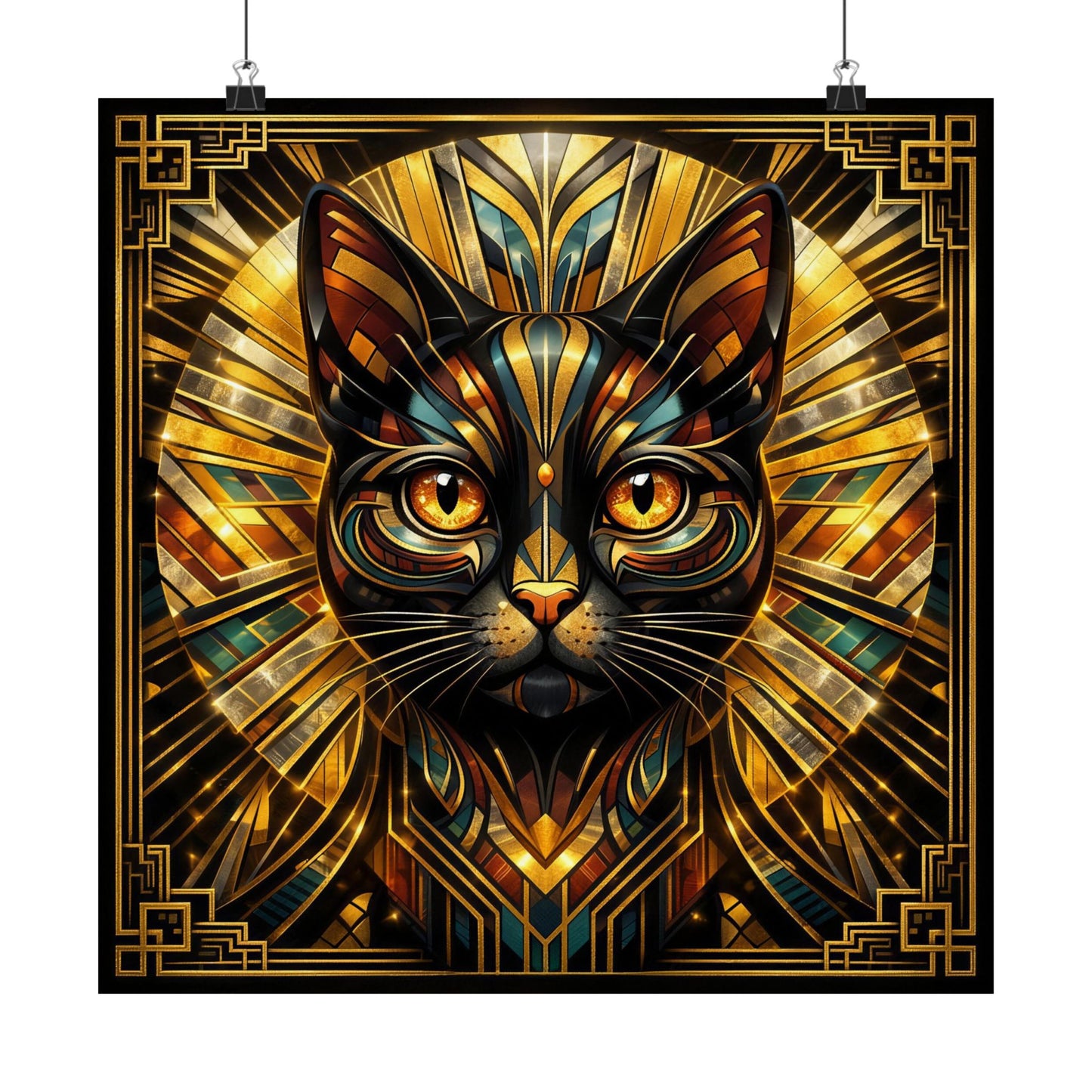 Art Deco Golden Cat Poster — Matte Vertical Wall Art