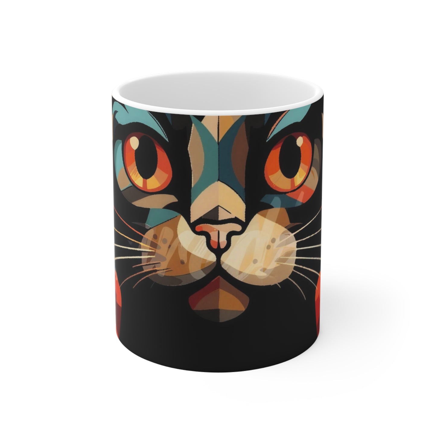 Colorful Geometric Cat Mug – Vibrant Pop Art Cat Face 11oz Ceramic