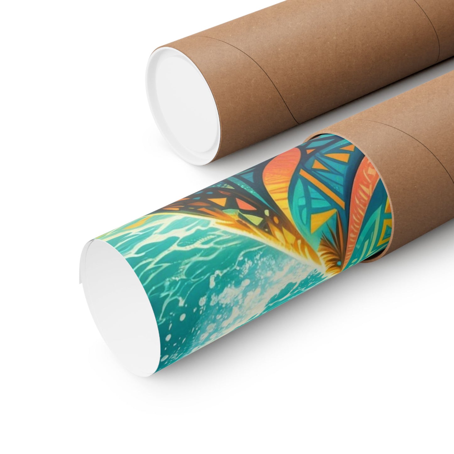 Surf Cat Poster — Colorful Tropical Cat with Sunglasses Matte Vertical Art