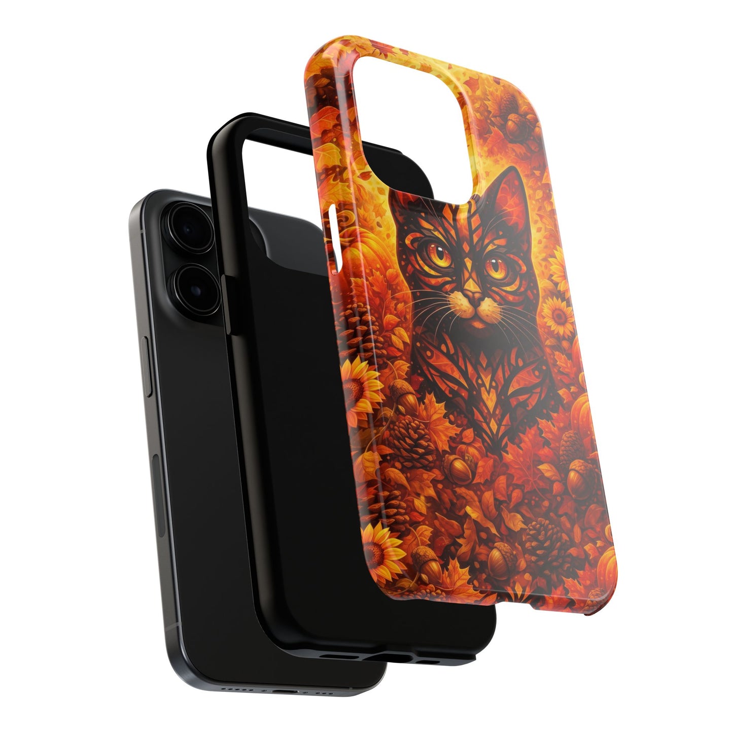 Autumn Cat Tough Phone Case — Fall Floral Protective iPhone Cover