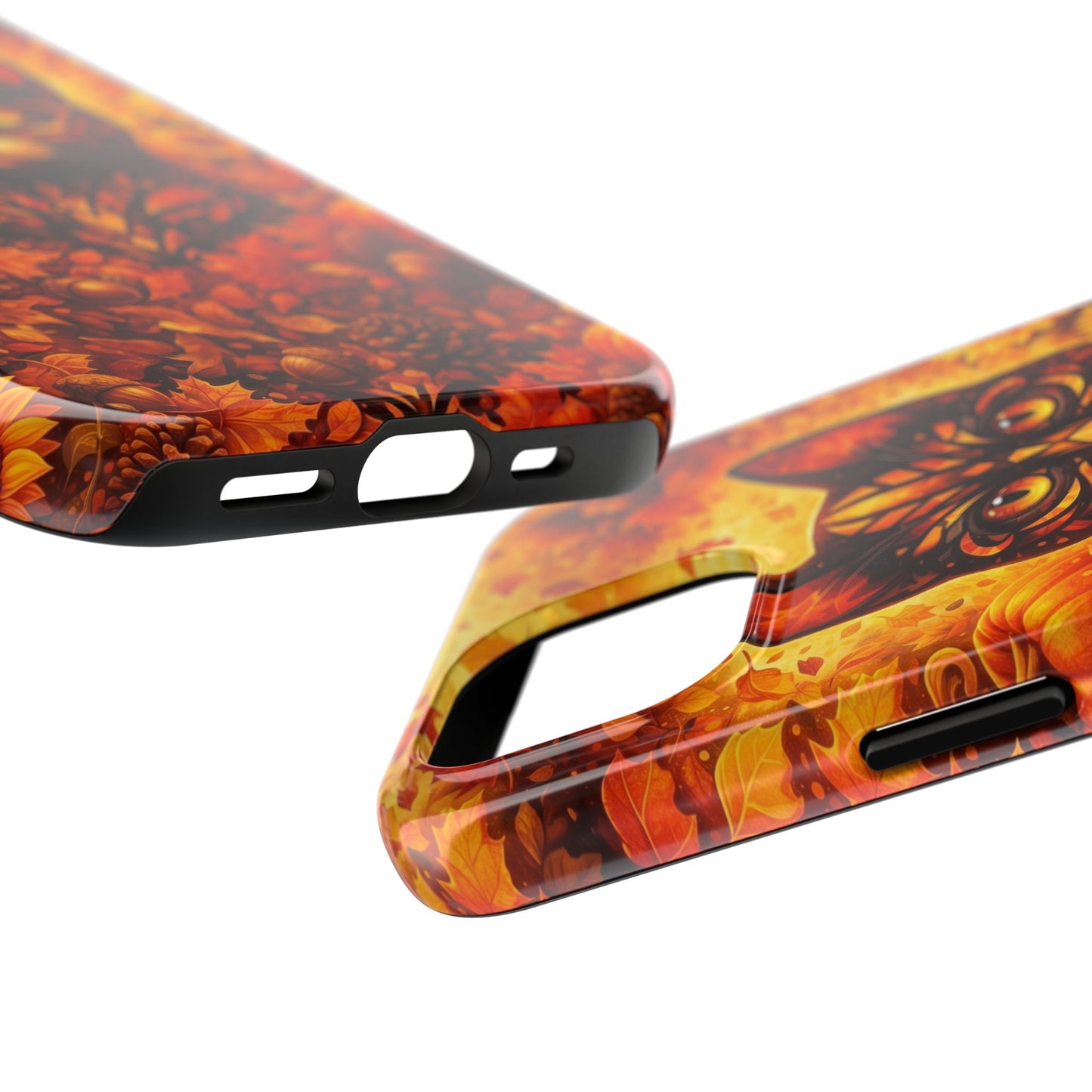 Autumn Cat Tough Phone Case — Fall Floral Protective iPhone Cover