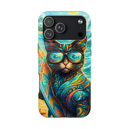 Colorful Surf Cat Tough Phone Case — Sunglasses Beach Vibe