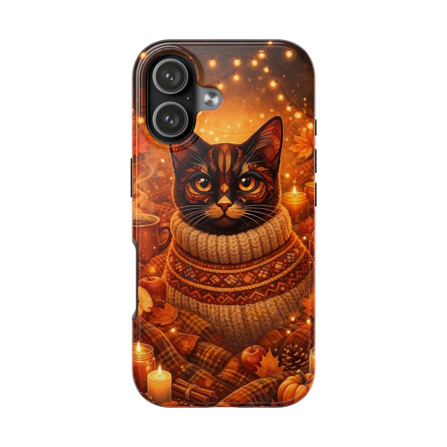 Cozy Autumn Cat Tough Phone Case — Cat in Sweater Fall Phone Cover