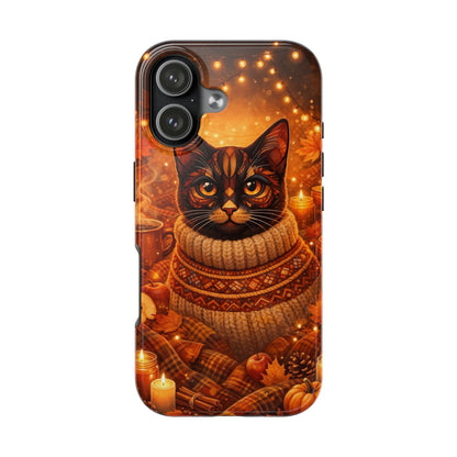 Cozy Autumn Cat Tough Phone Case — Cat in Sweater Fall Phone Cover