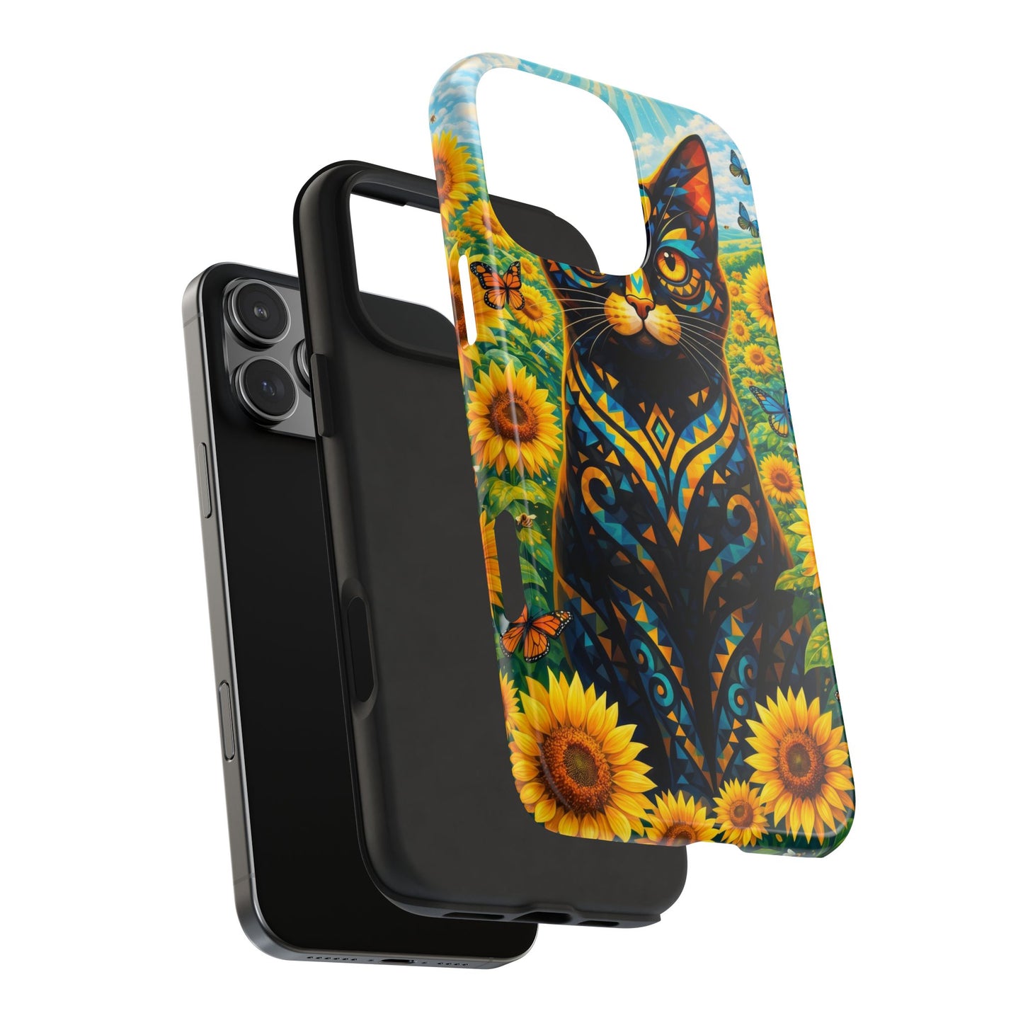 Sunflower Cat Tough Phone Case — Vibrant Boho Floral Armor for iPhone & Android