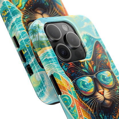 Colorful Surf Cat Tough Phone Case — Sunglasses Beach Vibe