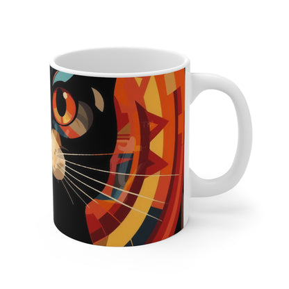 Colorful Geometric Cat Mug – Vibrant Pop Art Cat Face 11oz Ceramic
