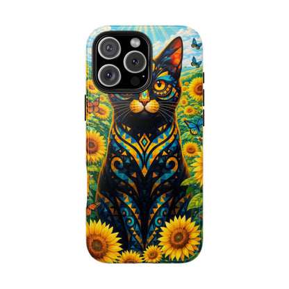 Sunflower Cat Tough Phone Case — Vibrant Boho Floral Armor for iPhone & Android