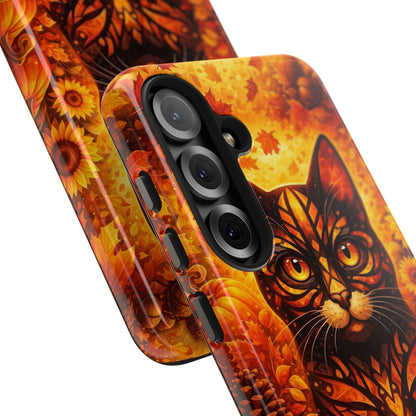 Autumn Cat Tough Phone Case — Fall Floral Protective iPhone Cover