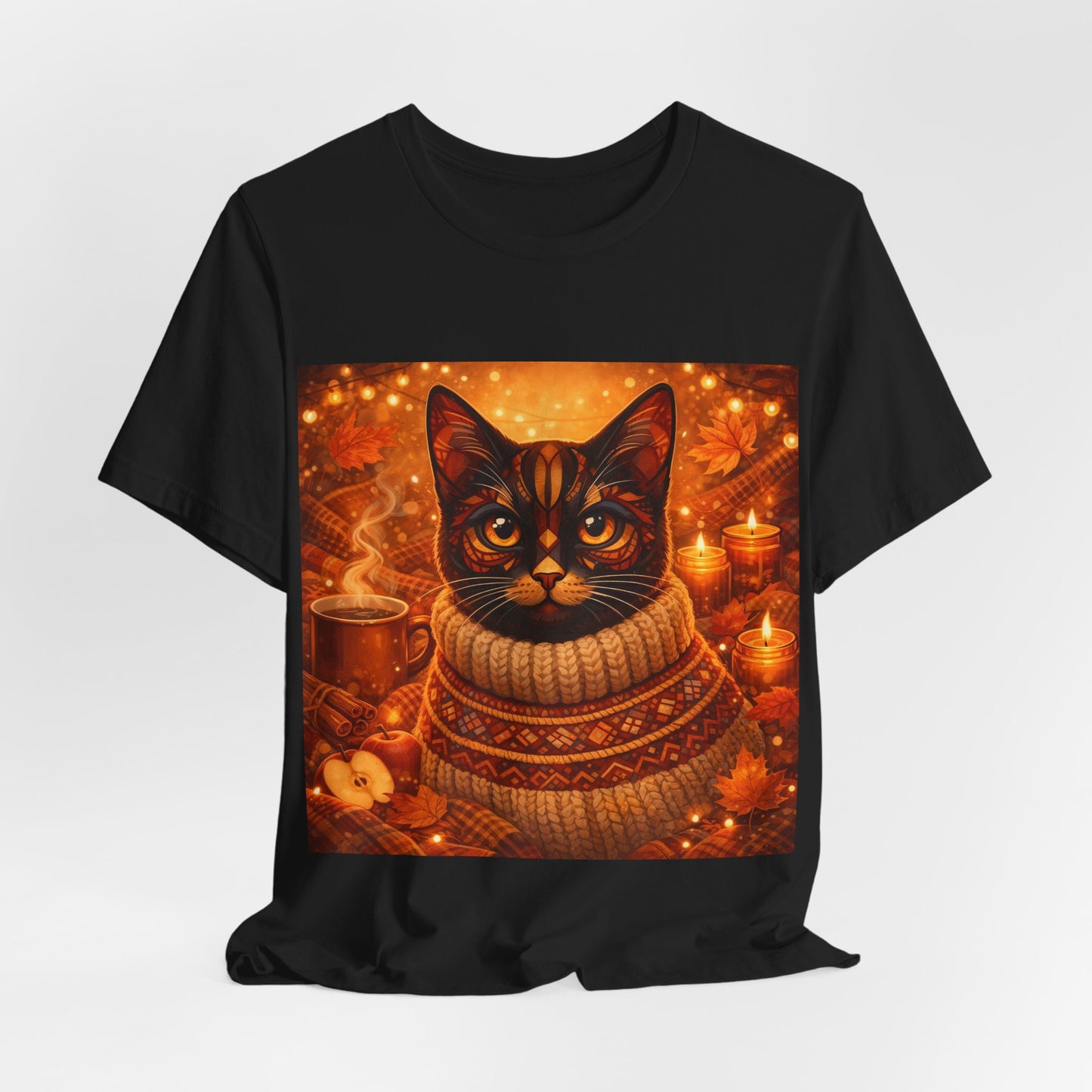 Cozy Cat in Sweater T-Shirt — Autumn Cozy Kitty Graphic Tee