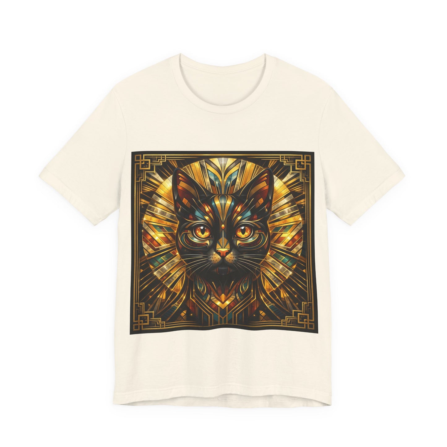 Art Deco Cat T-Shirt — Golden Geometric Cat Face Tee