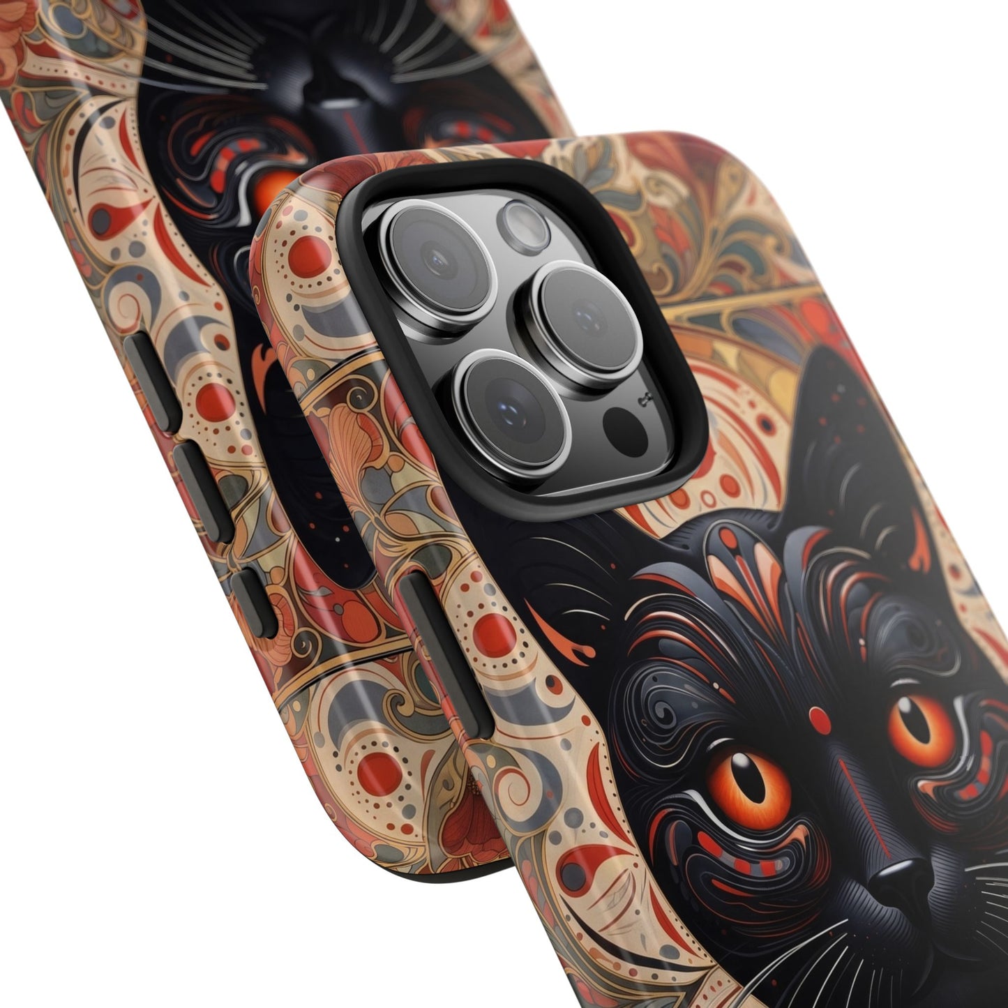 Black Cat Art Phone Case — Ornate Floral Gothic iPhone Protective Case