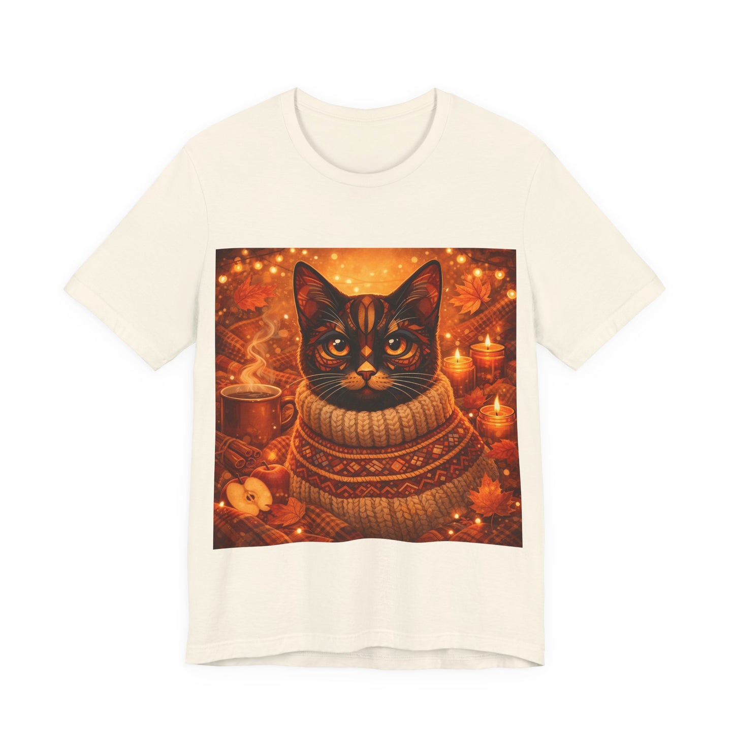 Cozy Cat in Sweater T-Shirt — Autumn Cozy Kitty Graphic Tee