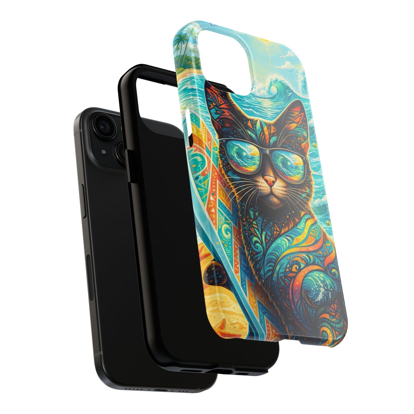 Colorful Surf Cat Tough Phone Case — Sunglasses Beach Vibe