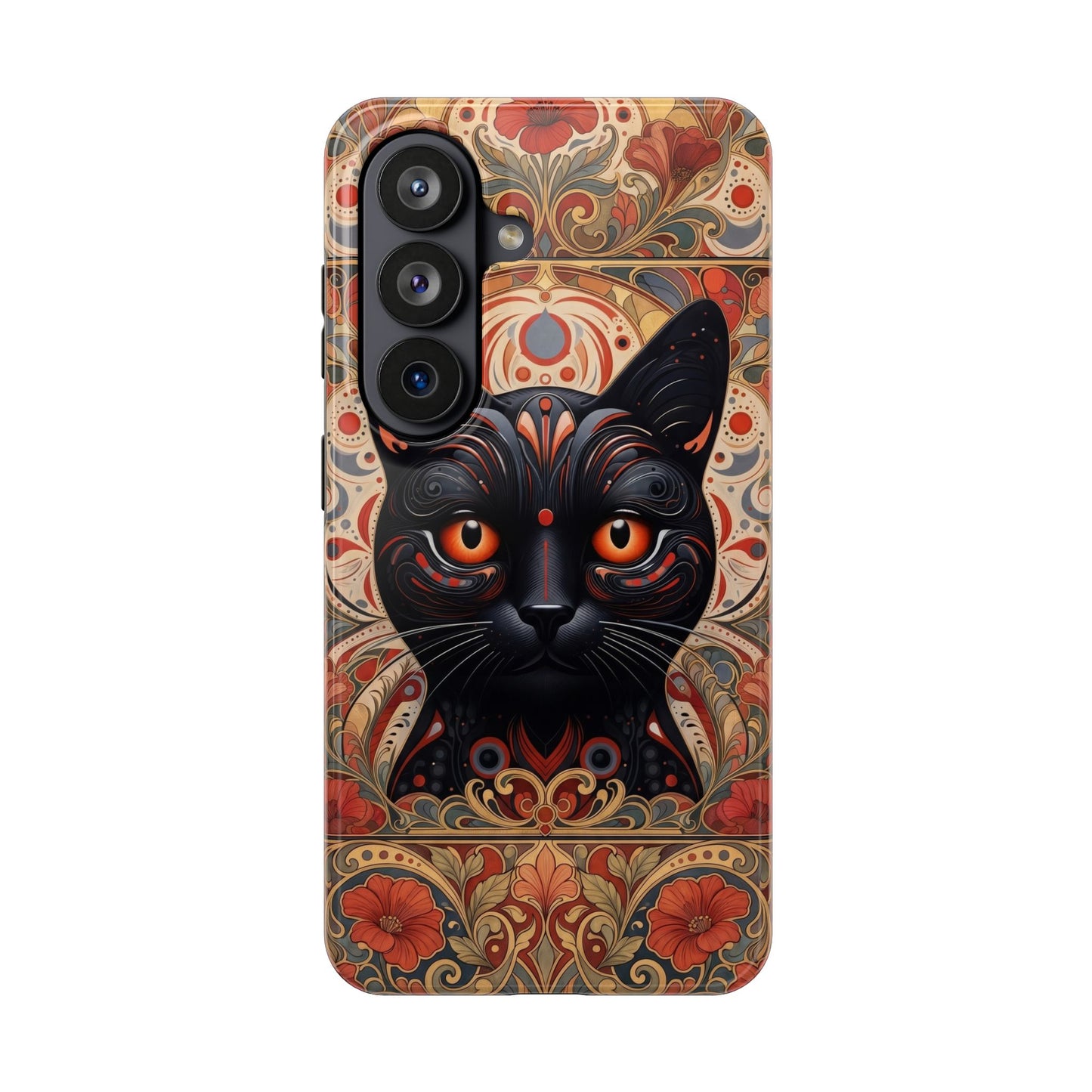Black Cat Art Phone Case — Ornate Floral Gothic iPhone Protective Case