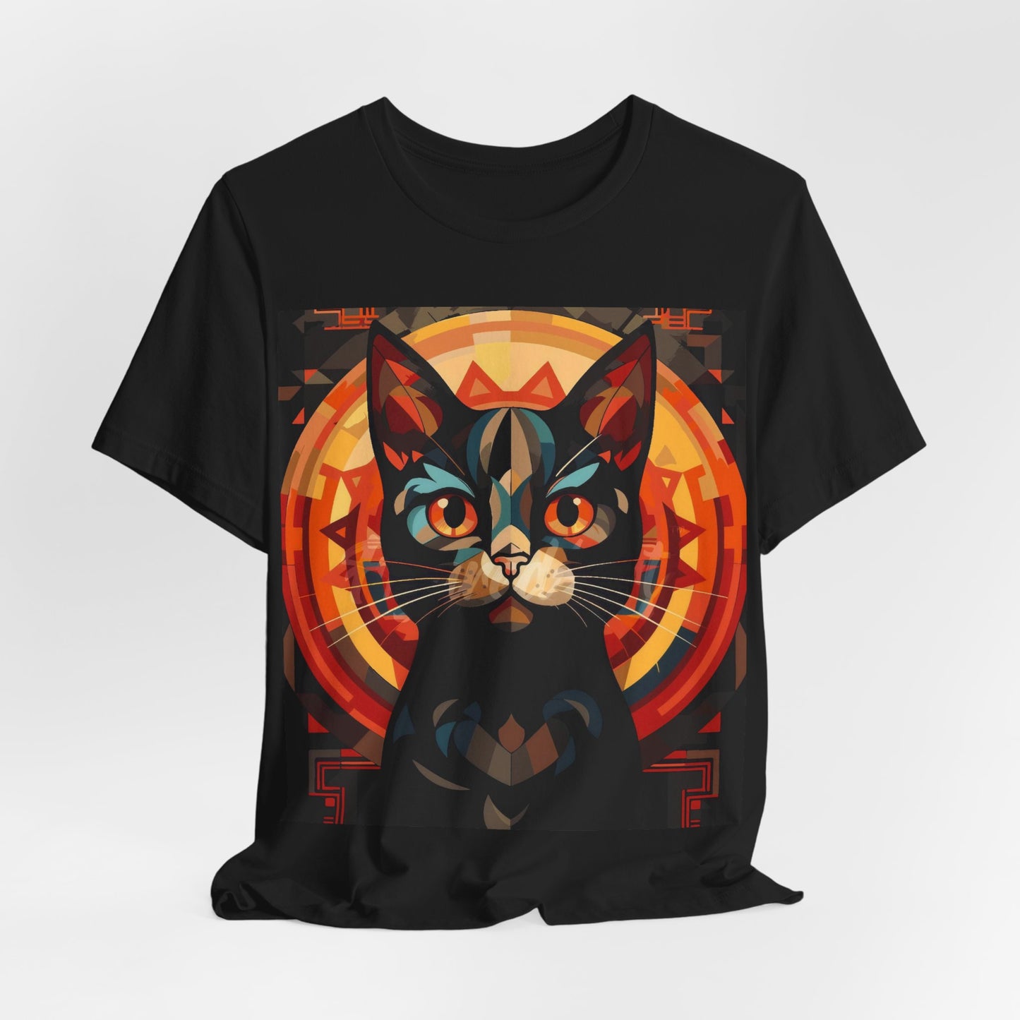 Cat Portrait Tee — Geometric Mystic Black Cat Graphic T-Shirt