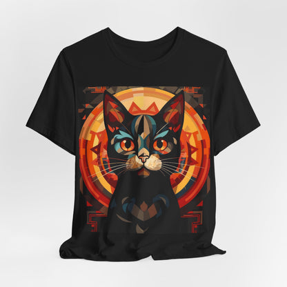 Cat Portrait Tee — Geometric Mystic Black Cat Graphic T-Shirt