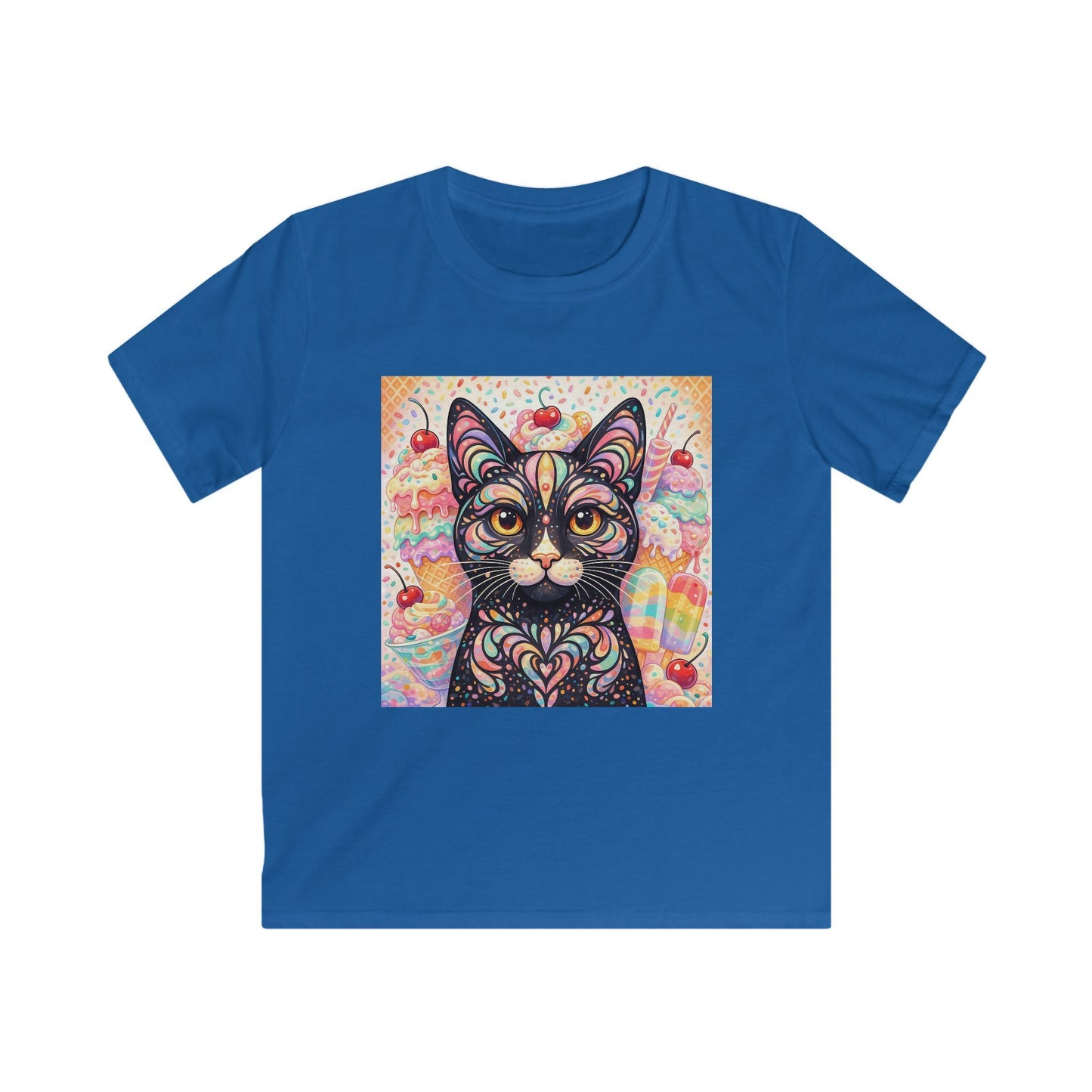 Kids Cat Art Tee — Colorful Heartbeat Kitten Graphic T-Shirt